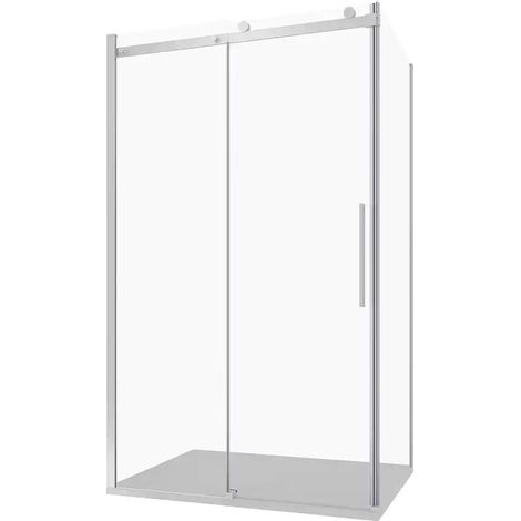 Cabine de douche d'angle 90x90cm Deux Portes Coulissantes Verre Transparent 8mm Profilés Aluminium Chromé h195 avec Traitement Facile à Nettoyer - Mod. réversible Creta