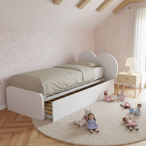 Letto singolo a cuore "Cupidor" con secondo letto estraibile - Bianco