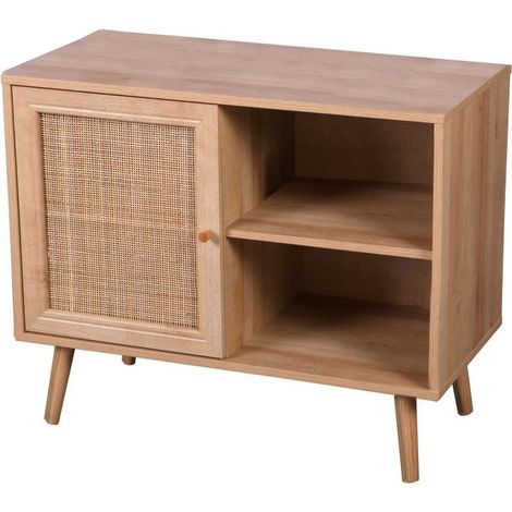 Comò ALTA in rovere chiaro con porta in rattan - Design scandinavo e pratico per il storage