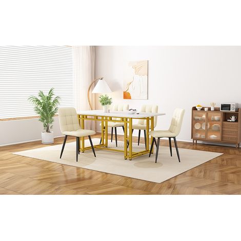 Table à manger luxe 120x70cm structure métallique rectangulaire pieds métalliques dorés salle à manger salon.