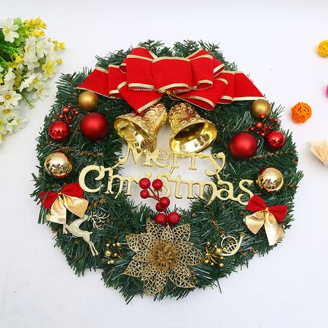 MINKUROW Weihnachtskranz, Künstlicher Baumkranz, Weihnachtskranz für Tür, Christbaumgirlande, grüne Girlande, Weihnachtsdekoration, für festliche Partys, Halloween, Thanksgiving, Weihnachten (D) (1/5)