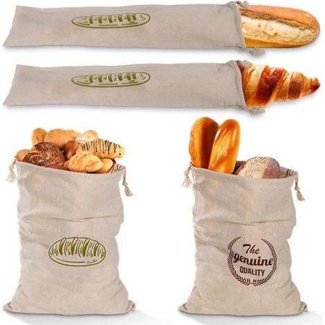 Sac À Pain - Lin Naturel - 40 X 30 Cm Et 67 X 15 Cm - Pour Pain Maison Ou Boulangerie - Lot De 4 (1/4)