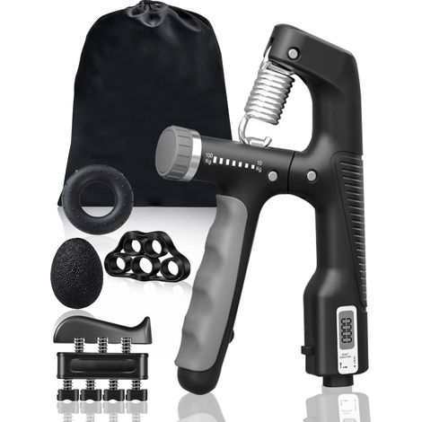 Set mit 5 verstellbaren Handtrainern (10–100 kg) mit Zähler, Handmuskeltrainer, 100-kg-Handtrainer, Muskelaufbau für Hand und Unterarm, Komplettes Handtrainer-Set zur Kräftigung der Unterarmmuskulatur