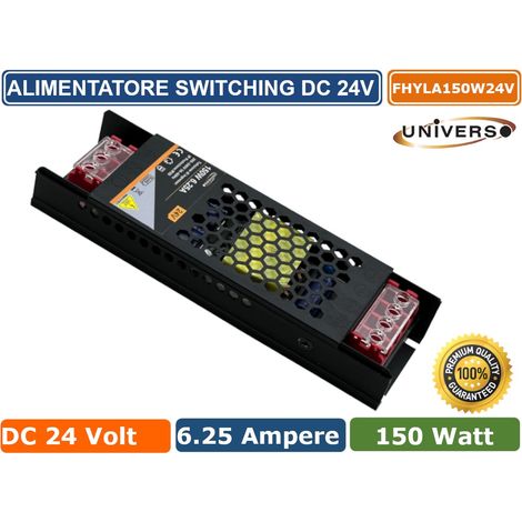 ALIMENTATORE SLIM METALLICO STABILIZZATO SWITCHING TRIMMER 220V-24V 6.25A 150 WATT COLORE NERO (1/9)