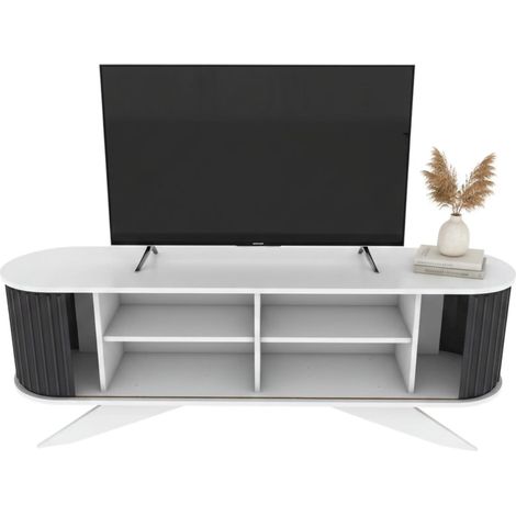 Dmora - Fernsehschrank Desteve, Ständer für Wohnzimmerfernseher, Niedriges Wohnzimmer-Sideboard, TV-Ständerbasis, 180x43h60 cm, Anthrazit und Weiß