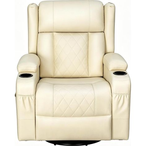 Drehbarer Relaxsessel in Beige mit verstellbarer Rückenlehne und Fußstütze (1/5)