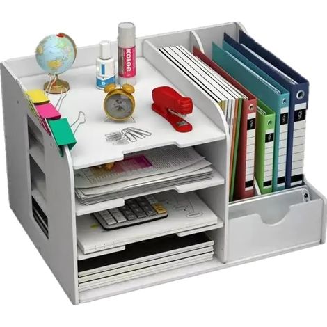 Organizzatore da scrivania, materiale ecologico, design salvaspazio, BIANCO (1/2)