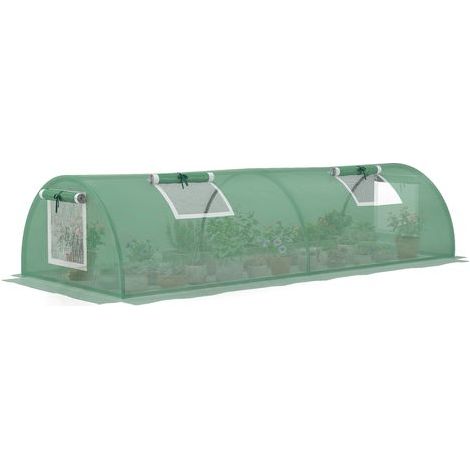 Pequeño invernadero para el cultivo de plantas con 4 ventanas, estructura de acero y lona de polietileno anti-UV, 200 x 80 x 45 cm, verde (1/5)