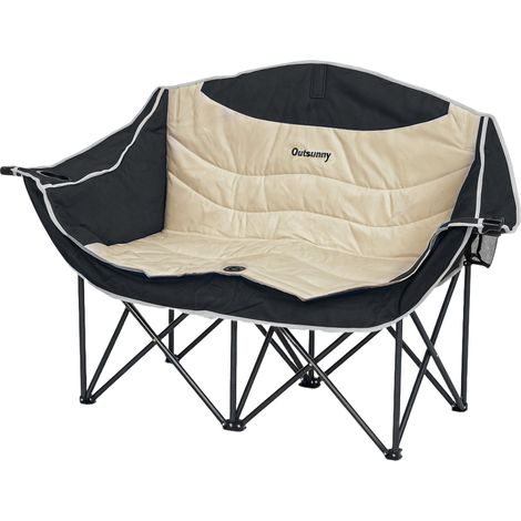 Chaise de camping pliante 2 places – Porte-gobelet, sac de transport, charge max 250 kg, kaki (1/5)