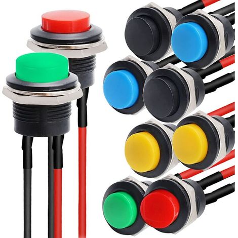 Lot de 10 Bouton-poussoir, 16 mm, Pré-câblé, Métal, 2 broches, Tableau de bord (1/5)
