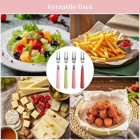 Fourchette Apéritif - Acier Inoxydable Et PP - 10 X 1 Cm - Lot De 8 Pièces - Pour Fruits Fromage Olives Bouchées (1/5)
