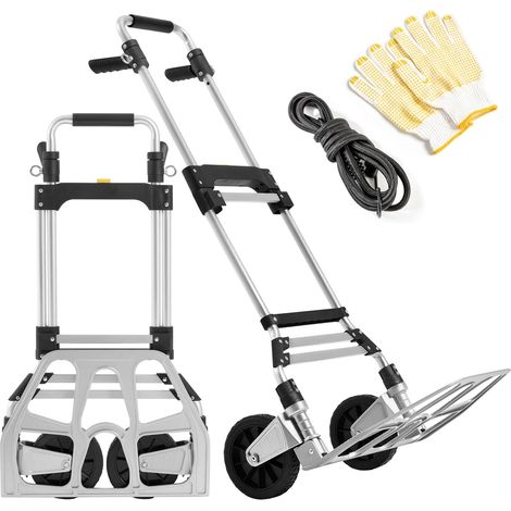 Yaheetech Diable Pliant en Aluminium Chariot de Transport Pliable avec Poignée Réglable en Hauteur Tendeur Élastique Gants pour Déménagement Plantes/Meubles Capacité 150 kg Argent (1/5)