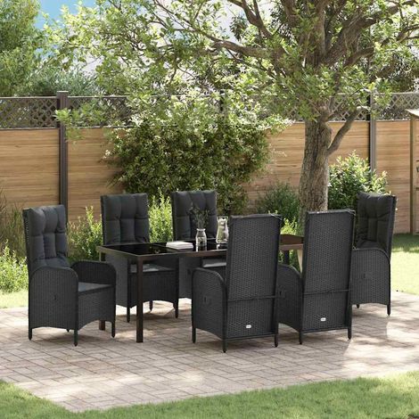Conjunto de Comedor de Jardín 7 pcs Negro ratán sintético vidaXL (1/5)
