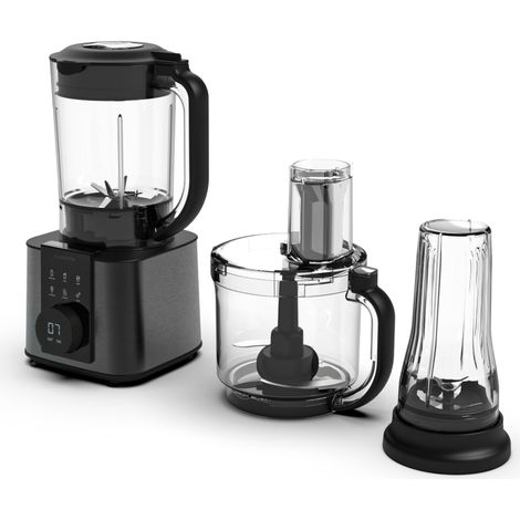 Klarstein Verosteel Küchenmaschine mit Mixer – 1200 W Multifunktions-Küchenmaschine, 2-Liter-Schüssel, 1,75-Liter-Mixer, 10 Geschwindigkeiten, 6 Programme, Entsafter & Fleischwolf