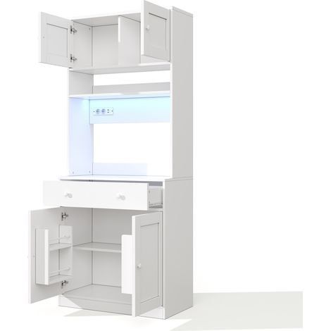 Hoher Küchenschrank 180 cm weiß aus MDF mit LED, Steckdosen und großer Schublade (1/5)