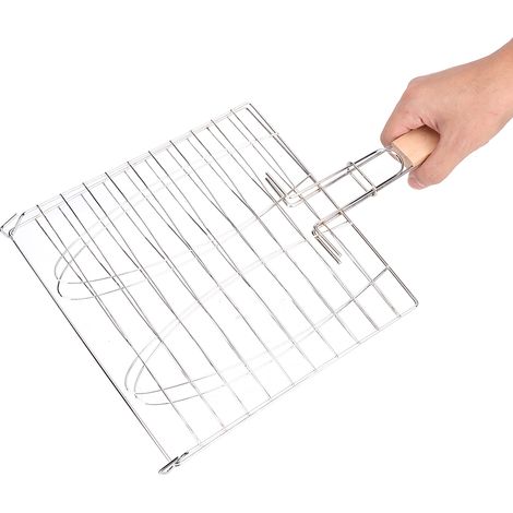 Filet de barbecue en acier inoxydable antiadhésif avec poignée, panier à griller pour poissons et viandes, idéal pour le barbecue et le four. (1/5)