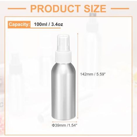 Set mit 5 schlanken Aluminium-Sprühflaschen, 100 ml/3,4 oz, kleine wiederbefüllbare Reiseflaschen aus Metall für flüssigen Alkohol mit weißem Kunststoffverschluss für Parfüm, Hautpflege und (1/5)