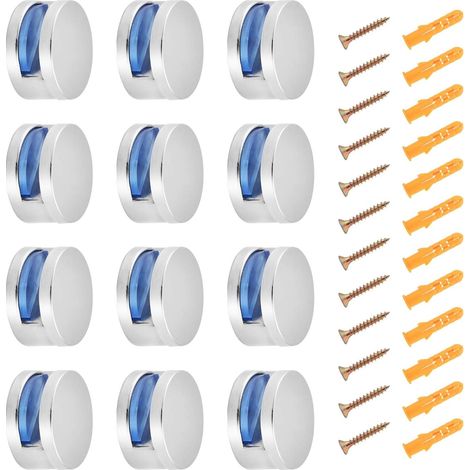 12pcs Bains Pince de Verre Clips Miroir Clips Verre en Alliage Zinc Support Mural Clip en Verre Rond pour étagère de 3-6mm d'épaisseur