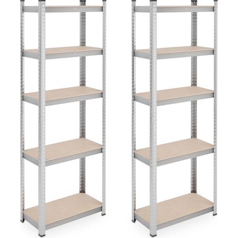 Relaxdays Set da 2 Scaffali in Acciaio, 180x60x30 cm, con 5 Ripiani ad Alta Portata 500 kg per Garage e Cantina, Argento (1/5)