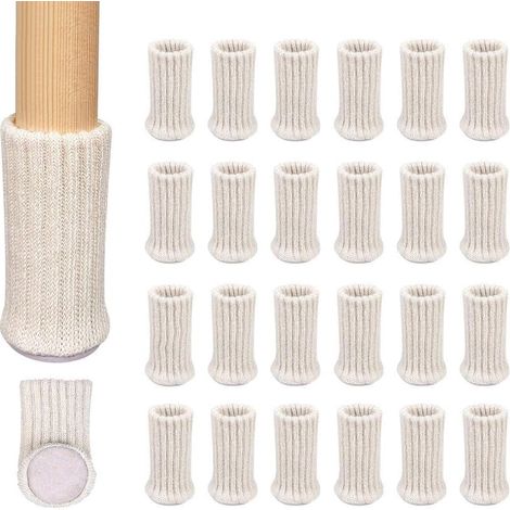 Paquete de 24 calcetines de punto antideslizantes para patas de silla, aptos para patas de silla de 2,5 a 5 cm, para evitar arañazos y reducir el ruido, facilitando el movimiento. Blanco.