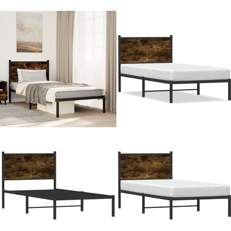 Cadre de lit en métal sans matelas chêne fumé 80x200 cm - Cadre De Lit - Lit Simple - Lit En Métal - Lit Chêne Fumé - Meuble Chambre - Home & Living (1/5)