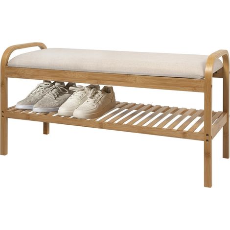 TRADE SHOP - Panca Con Scarpiera In Bamboo 2in1 Multifunzionale H45x90x34cm Ingresso Camera Corridoio -