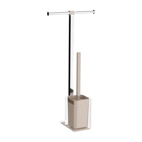 Colonnina portarotolo e scopino WC acciaio inox e resine termoplastiche serie Rainbow Gedy RA32 Tortora Chiaro Trasparente (1/3)