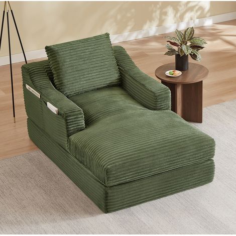 Divano letto singolo in velluto a coste verde con design a doppio strato OKWISH (1/5)