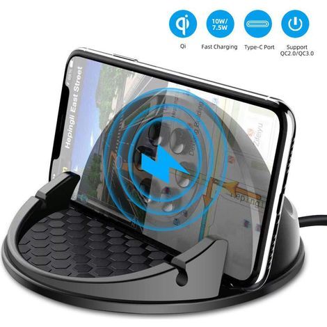 Chargeur sans Fil Voiture, Support Chargeur Induction Voiture pour Téléphone, Charge Rapide 10W USBQC2.0/QC3.0 input (1/5)