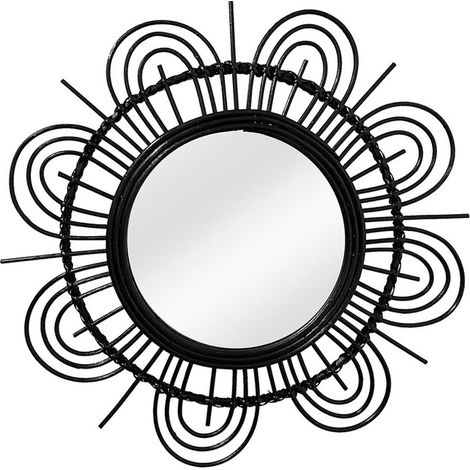 Specchio da parete Aina in rattan nero stile boho (1/2)