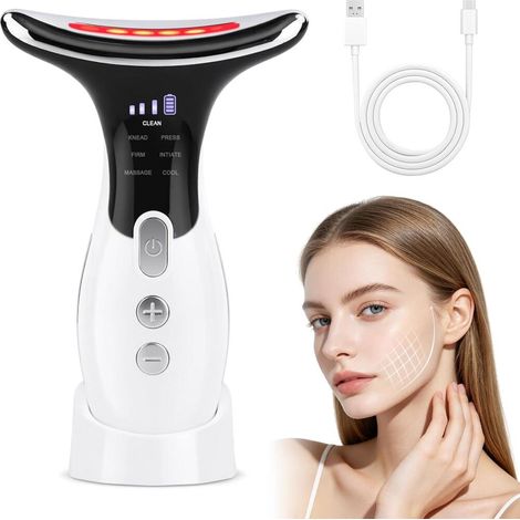 Appareil Massage Visage Cou LED Chaleur & Refroidissement, Soin Peau, 7 Modes, 3 Niveaux, Masseur Vibrant Double Menton (1/5)