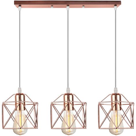 royaluxe- 3 Lumières Suspension Luminaire En Métal Rétro Lampe À Suspension Moderne Or Rose Plafonnier D'Intérieur Pour Chambre À Coucher, Café Et Bar (1/5)