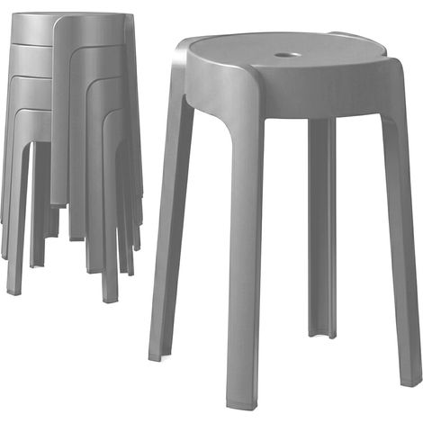 4 Tabourets Gigognes empilables BM HOME TAB-GRIS en plastique, légers pour la maison salle de classe, cuisine, jardin