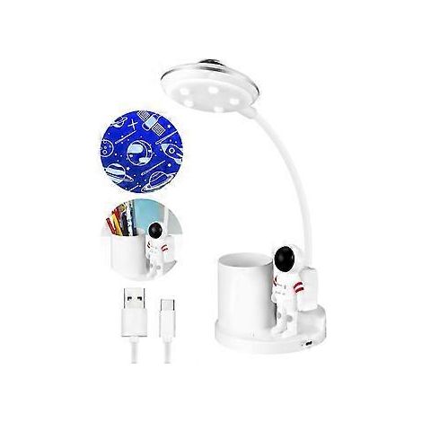 5-W-LED-Schreibtischlampe für Kinder, kabellose, dimmbare und wiederaufladbare Schreibtischlampe mit Stifthalter und Projektor, flexible Schwanenhals-Leselampe für Büro und Arbeitszimmer