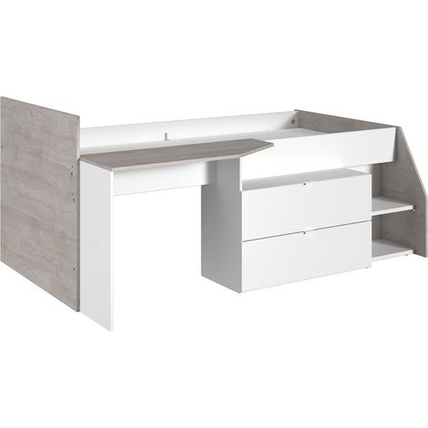 Letto singolo con scrivania integrata e vani portaoggetti inclusi 90 x 200 cm Bianco e naturale - GISELE (1/5)