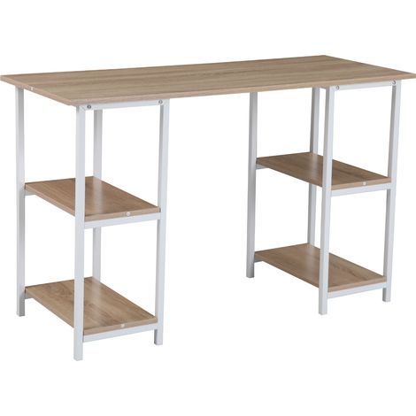 SVITA STUDIO Schreibtisch Regal Eiche-Optik weiße Metall-Beine