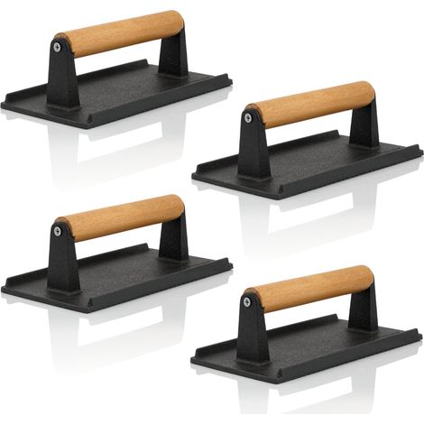 BBQ-Toro Set de 4 pesas de hierro fundido para carne  Peso para parrilla de 1 kg con mango de madera (1/5)