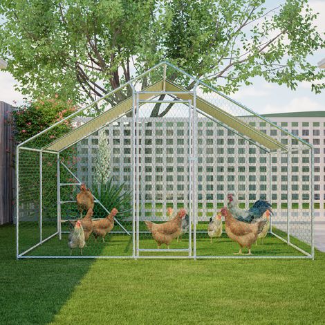 Voliere für Hühner 3 x 4 m aus Metall mit Dach, Leiter und Sicherheitsschloss OKMYHOME (1/5)