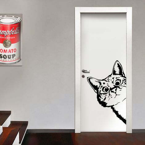 GATTO CURIOSO - Adesivo murale wall sticker in vinile 55x90 cm - Colore: nero (1/2)