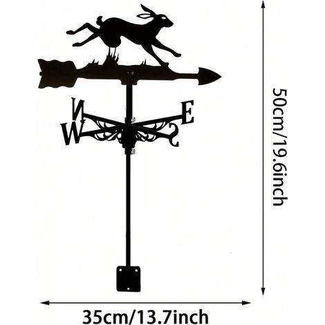 Girouette en forme de lapin, noire, creuse, indicateur de direction du vent, pour toit de jardin, clôture décorative, girouette d'extérieur (1/5)
