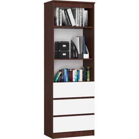 Librería AKORD R60 Wenge 60 cm 3 cajones frente en color Blanco 3 estantes 60x35x180 cm (1/5)