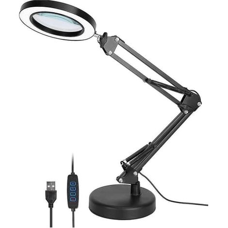Loupe avec éclairage et support, lampe loupe grossissante 10x, lampe de bureau 2 en 1 avec pince, 3 couleurs (1/5)