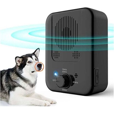 Dispositif anti-aboiement - 3 fréquences pour chien - 33 pieds dissuasif à ultrasons - Rechargeable pour animal de compagnie doux pour chien - Outil d'entraînement pour grands petits chiens