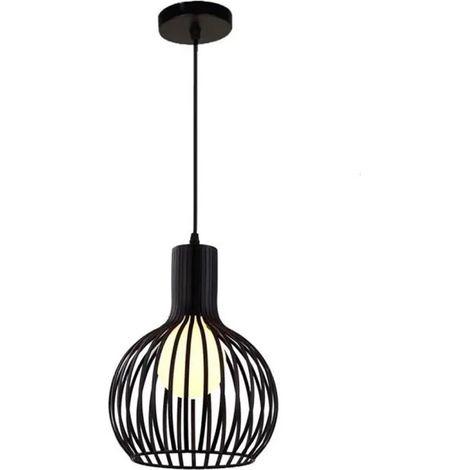 Suspension Rétro Vintage en Métal Noir - Lustre forme Gourde - 1M de Ligne - 20cm  26cm (1/4)