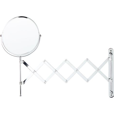 Espejo de maquillaje de metal vidrio plateado 19 cm brazo extensible