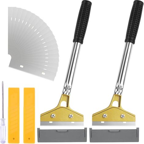 Grattoir Vitre - Lot de 2 - Acier au Carbone - Manche Long 30cm - Nettoyage Vitres et Peinture - Avec Lames de Rechange (1/5)