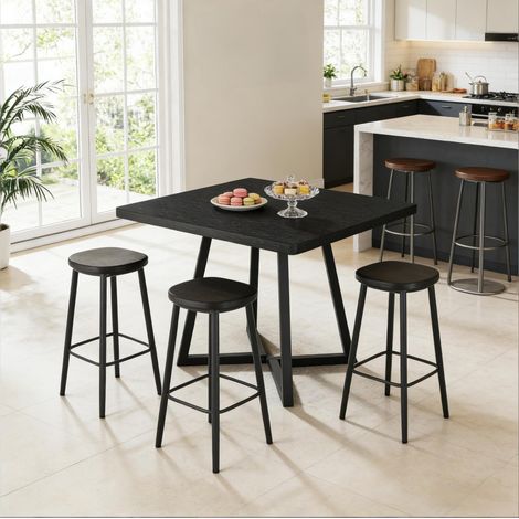 Quadratischer Esstisch 80x80x75 cm Schwarz aus MDF und Metall mit industriellem Design (1/5)