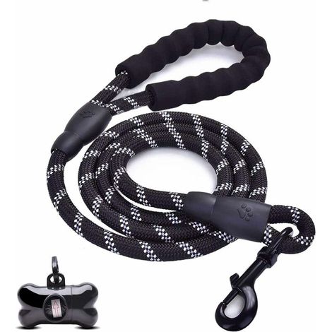 Dog Leash, Dog Leash with Soft Padded Handle, Highly Reflective Threads 1.5m Nylon Dog Leash Rope, for Small, Medium and Large Dogs (Black) (1/5)