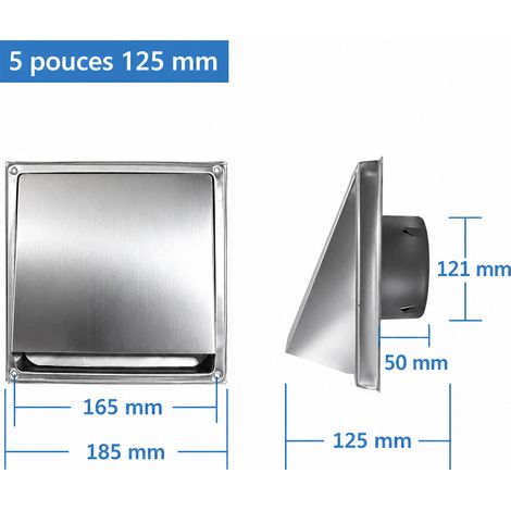Grille d'aération murale extérieure ronde inox 5 pouces 125 mm avec persiennes et joint 5 125mm 1 réf 19 × 19 × 12 cm 577 g – Livraison gratuite