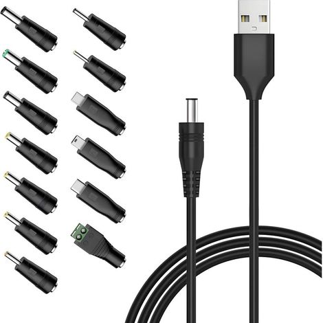 1M Universel Convertisseur Câble USB DC 5V vers 5.5 X 2.1mm avec 13 Jack Connecteurs, Barrel Jack Connecteur, pour Ventilateurs, Routeurs, Lampes De Bureau, Ordinateurs (1/5)